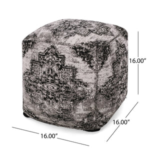 English Elm Sellek Square Pouf Beige & Black — Versatile 16"x16" Fabric Ottoman, Floor Cushion, 200lb Capacity B181P162899