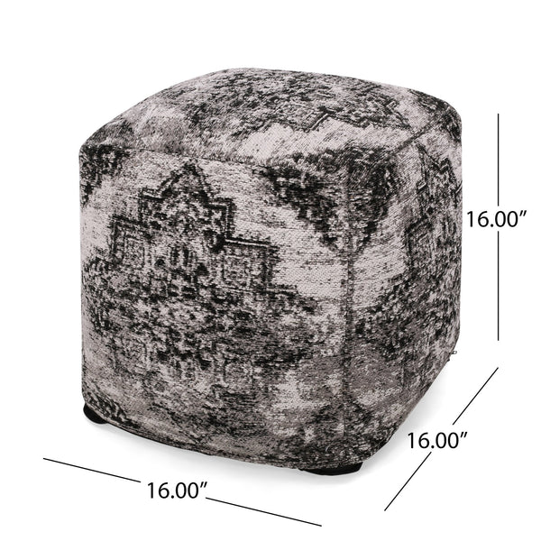 English Elm Sellek Square Pouf Beige & Black — Versatile 16"x16" Fabric Ottoman, Floor Cushion, 200lb Capacity B181P162899