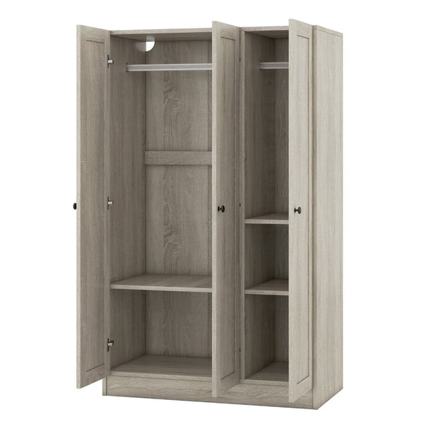 English Elm 3-door Shutter Wardrobe Gray Mdf Finish with Hanging Rail and Shelves for Bedroom LP006004AAE