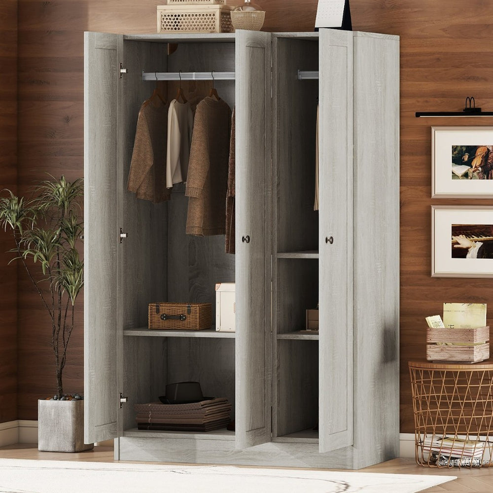 English Elm 3-door Shutter Wardrobe Gray Mdf Finish with Hanging Rail and Shelves for Bedroom LP006004AAE