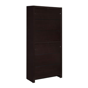 English Elm 4-Shelf Cappuccino Bookcase with Drawer, Smooth Metal Glides and Silver Pulls for Office Storage and Display B016P164159