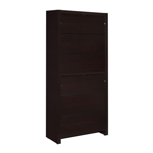 English Elm 4-Shelf Cappuccino Bookcase with Drawer, Smooth Metal Glides and Silver Pulls for Office Storage and Display B016P164159
