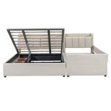 Hearth and Haven Denver Queen Size and Twin XL Size Upholstered Platform Bed with Hydraulic Storage and Drawers, Beige SF000116AAA