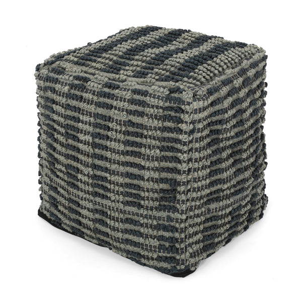 English Elm Walle Teal Blue Fabric Square Pouf Ottoman, 16" x16" x16" Floor Cushion, Polystyrene Bead Fill, 200lb Capacity B181P162876
