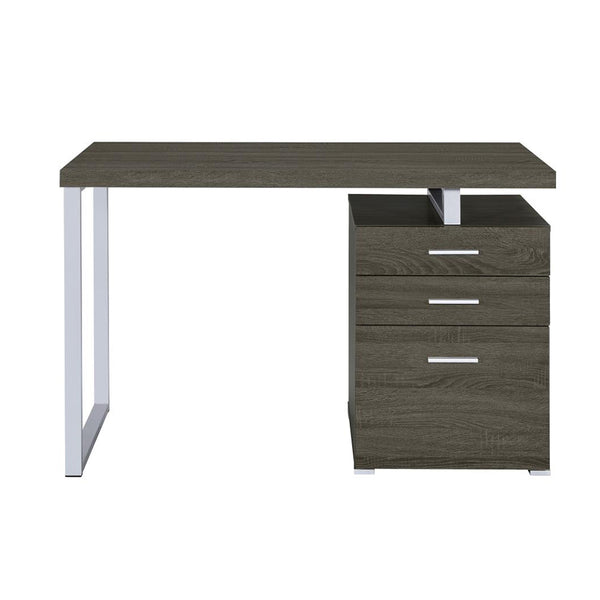 English Elm 3-drawer Office Desk with Spacious Work Surface, Metal Frame Accent, File Cabinet & Sleek Storage Appeal Grey B016P163568