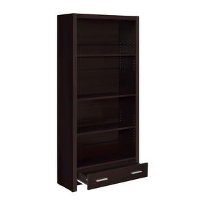 English Elm 4-Shelf Cappuccino Bookcase with Drawer, Smooth Metal Glides and Silver Pulls for Office Storage and Display B016P164159
