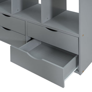 English Elm Twin Loft Bed with Built-in Desk Open Shelving and Led Lighting for Kids Rooms Gray LT000366AAE