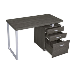 English Elm 3-drawer Office Desk with Spacious Work Surface, Metal Frame Accent, File Cabinet & Sleek Storage Appeal Grey B016P163568