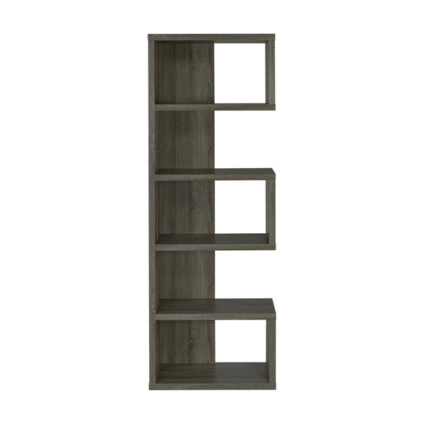 English Elm Contemporary 5-Tier Weathered Grey Bookcase with Mixed Open and Enclosed Shelving for Stylish Display B016P163579