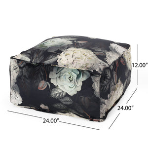 English Elm Hazel Velvet Large Square Pouf Ottoman with Floral Print — Versatile Floor Cushion, 200lb Capacity Black+ Flower B181P162902