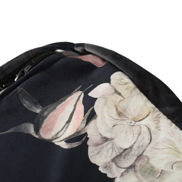 English Elm Hazel Velvet Large Square Pouf Ottoman with Floral Print — Versatile Floor Cushion, 200lb Capacity Black+ Flower B181P162902