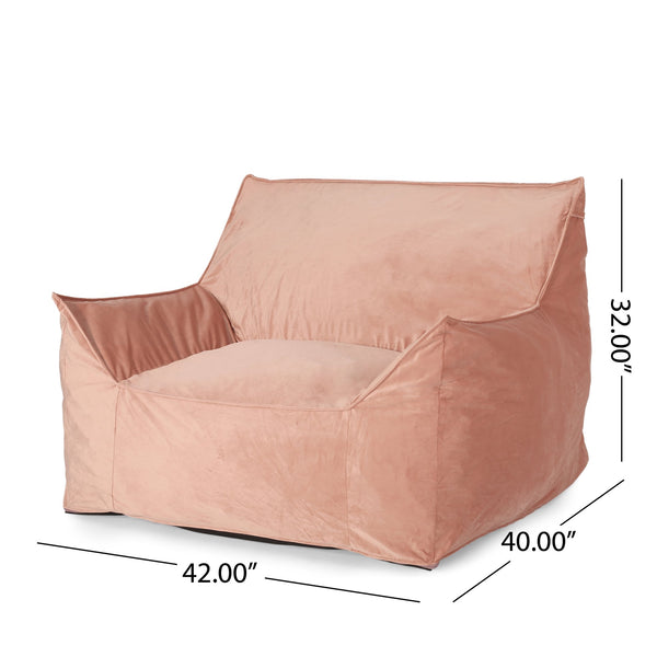 English Elm Allea Velveteen Bean Bag Chair with Armrests — Plush Velvet, Removable Washable Cover, Foam-Filled Comfort Pink B181P163004