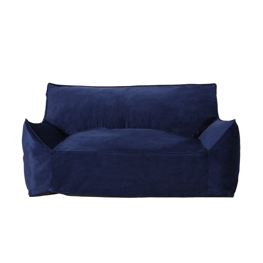 English Elm Fila Velveteen oversized 2-seater bean bag with armrests — velvety foam-filled removable cover comfort Blue Solid B181P162992