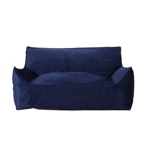 English Elm Fila Velveteen oversized 2-seater bean bag with armrests — velvety foam-filled removable cover comfort Blue Solid B181P162992