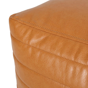 English Elm Candy Faux Leather Square Pouf Ottoman - Modern Decorative Floor Cushion, 200lb Capacity, 16"pad Caramel B181P162907