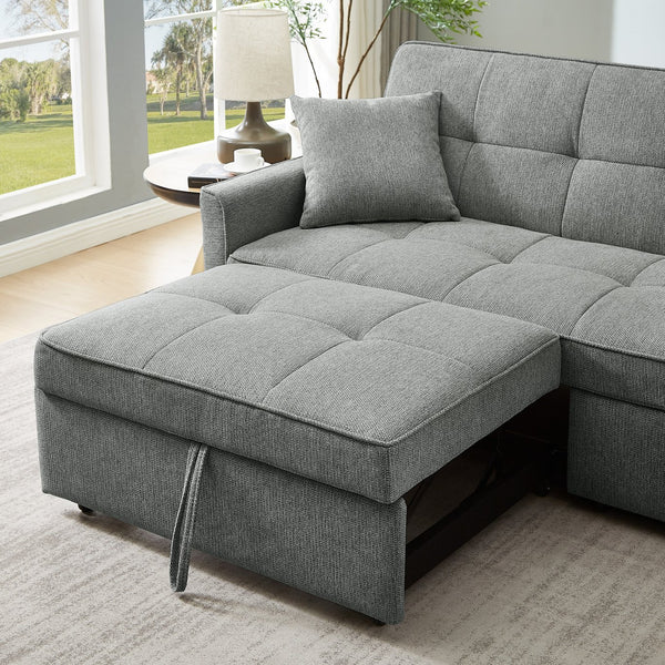English Elm 3 Convertible Sleeper Sofa Bed with Pull-Out Chaise, Storage Armrests & Pockets, Compact Loveseat Couch DARK GREY W2318P265840