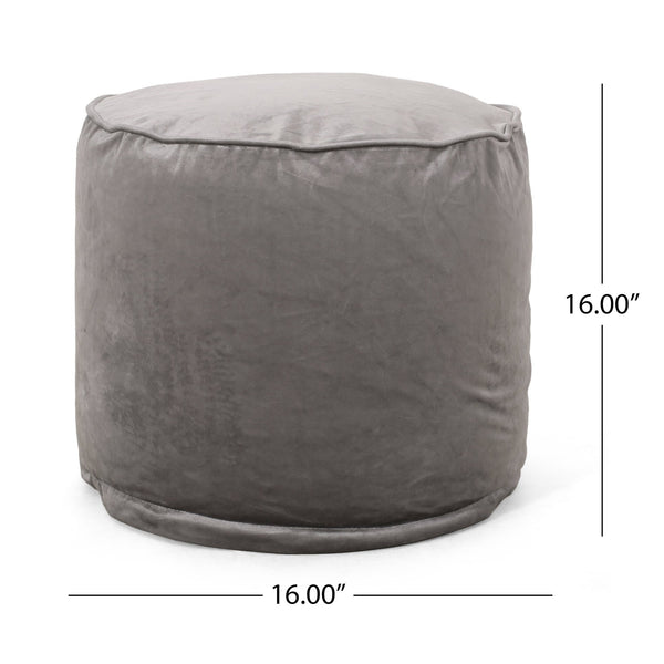 English Elm Shimon Velvet Cylinder Pouf Ottoman for Living Room or Bedroom — Plush Polystyrene Fill, 200 lb Capacity Gray B181P162894