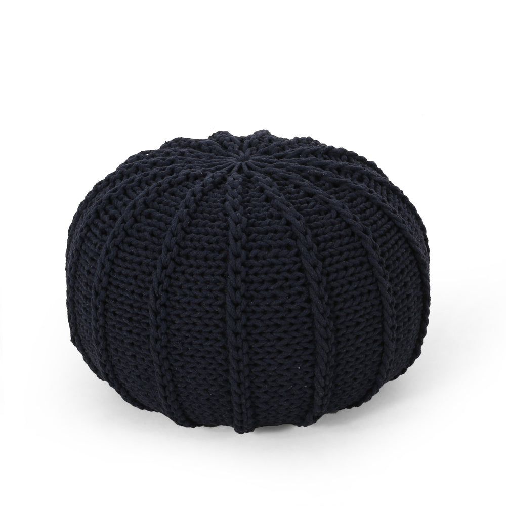 English Elm Bordeaux Knitted Cotton Round Pouf - Cozy Dark Blue Accent For Extra Seating & Stylish Decor B181P162898
