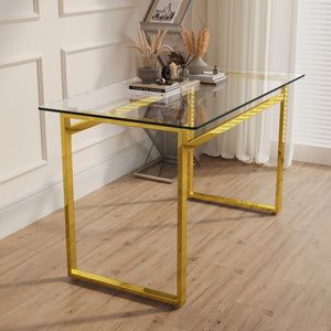 English Elm 51" Modern Minimalist Glass Dining Table For 4-6, Chrome Legs – Elegant, Durable, Easy-Care Design W2189133710