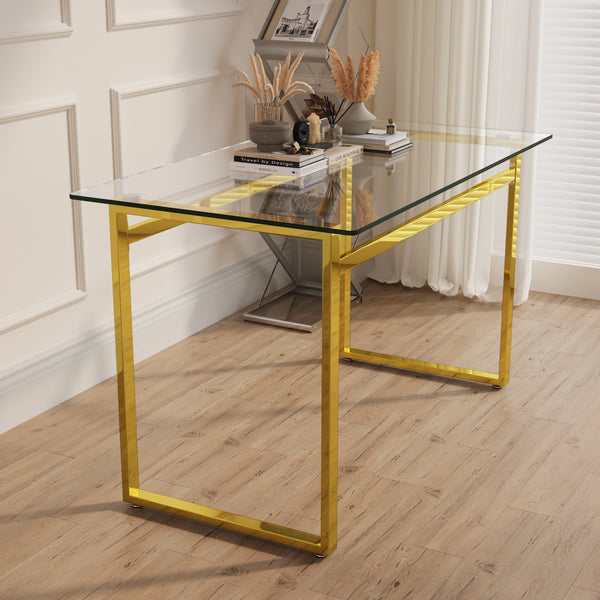 English Elm 51" Modern Minimalist Glass Dining Table For 4-6, Chrome Legs – Elegant, Durable, Easy-Care Design W2189133710