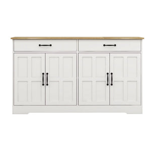 English Elm Farmhouse Buffet Sideboard with 3 Drawers and Doors White Dining Storage Cabinet W282138080
