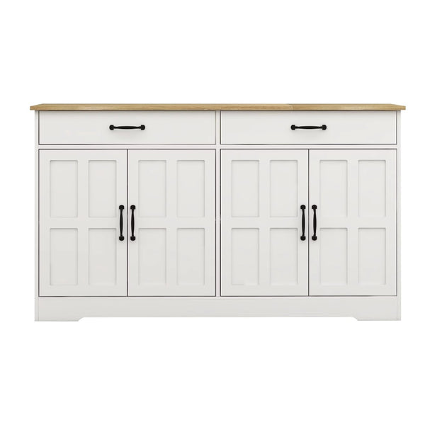 English Elm Farmhouse Buffet Sideboard with 3 Drawers and Doors White Dining Storage Cabinet W282138080