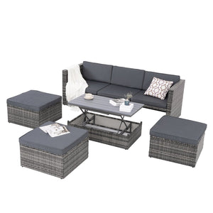 English Elm Patio 5-Piece Outdoor Wicker Furniture Set With Lift-Top Coffee Table & Comfortable Lounger Sofa W1703S00015-GIGA