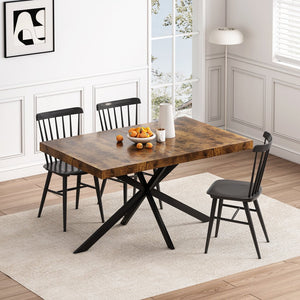 English Elm 55.11" Retro Rectangular Stretch Dining Table with Extendable Top, Antique Wood & Black Iron Base, Storage W757P147831