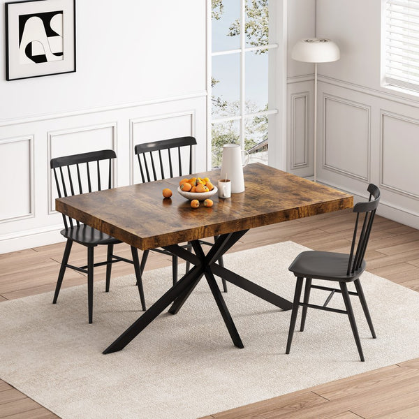 English Elm 55.11" Retro Rectangular Stretch Dining Table with Extendable Top, Antique Wood & Black Iron Base, Storage W757P147831