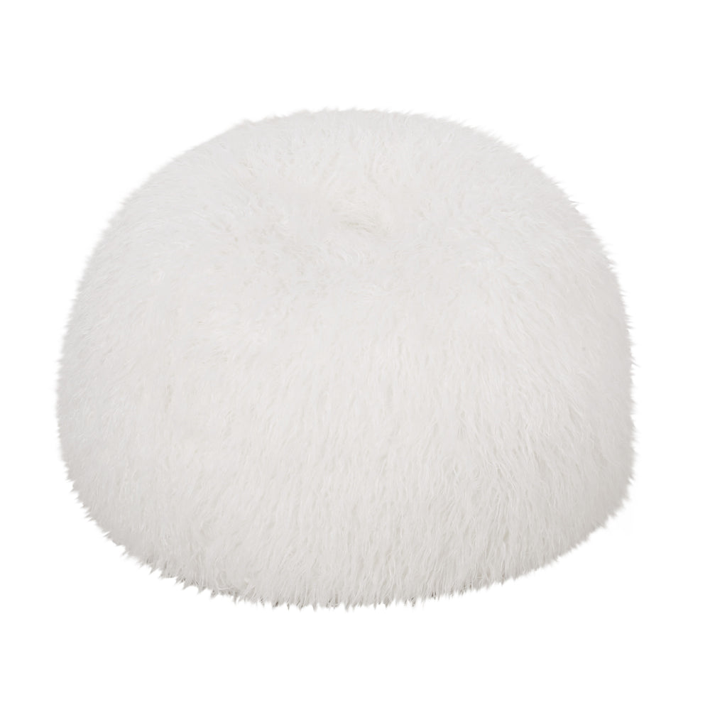 English Elm Mandana Rounded 3ft Faux Fur Bean Bag Chair White – Cozy Removable Cover, High-Density Foam Comfort B181P163022
