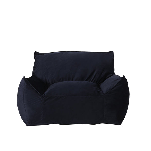 English Elm Allea Velveteen Bean Bag Chair with Armrests Navy Velvet Comfort Removable Cover Foam-Filled Lounge Seat Dark Blue B181P162999