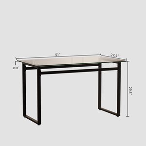 English Elm 51" Minimalist Glass Dining Table for 4-6 — 8mm Tempered Top, Black Chrome Legs, Sleek Modern Desk╝ W2189138541