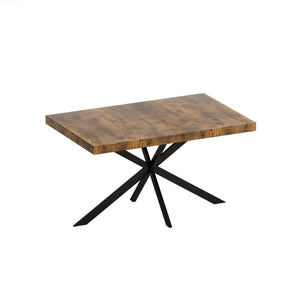 English Elm 55.11" Retro Rectangular Stretch Dining Table with Extendable Top, Antique Wood & Black Iron Base, Storage W757P147831