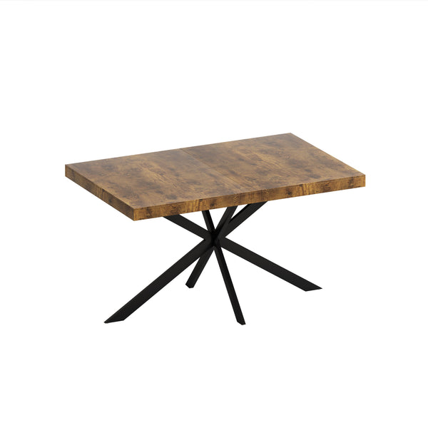 English Elm 55.11" Retro Rectangular Stretch Dining Table with Extendable Top, Antique Wood & Black Iron Base, Storage W757P147831