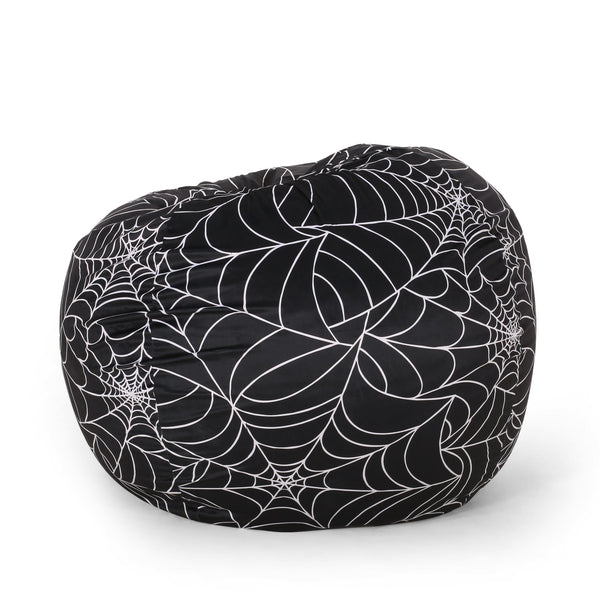 English Elm Spiderweb 3 Foot Holloween Bean Bag Black White — Cozy Foam-Filled, Removable Washable Cover, Modern Design B181P163049