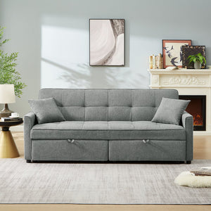 English Elm 3 Convertible Sleeper Sofa Bed with Pull-Out Chaise, Storage Armrests & Pockets, Compact Loveseat Couch DARK GREY W2318P265840