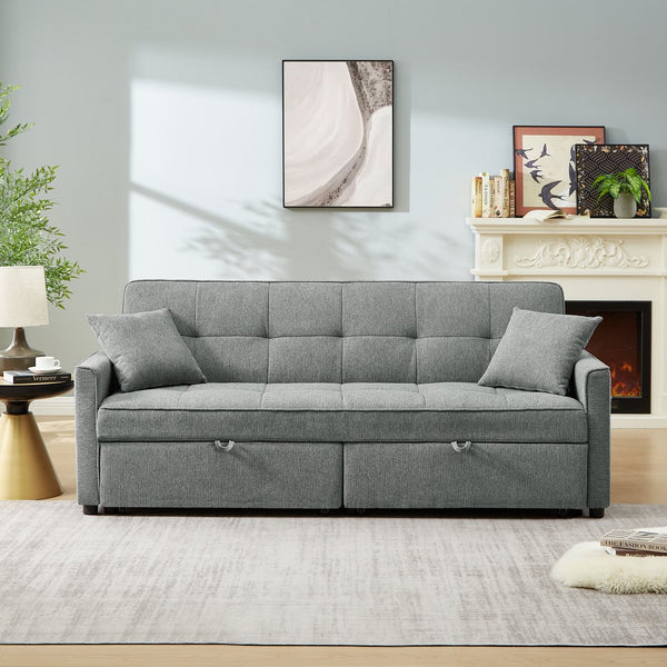 English Elm 3 Convertible Sleeper Sofa Bed with Pull-Out Chaise, Storage Armrests & Pockets, Compact Loveseat Couch DARK GREY W2318P265840