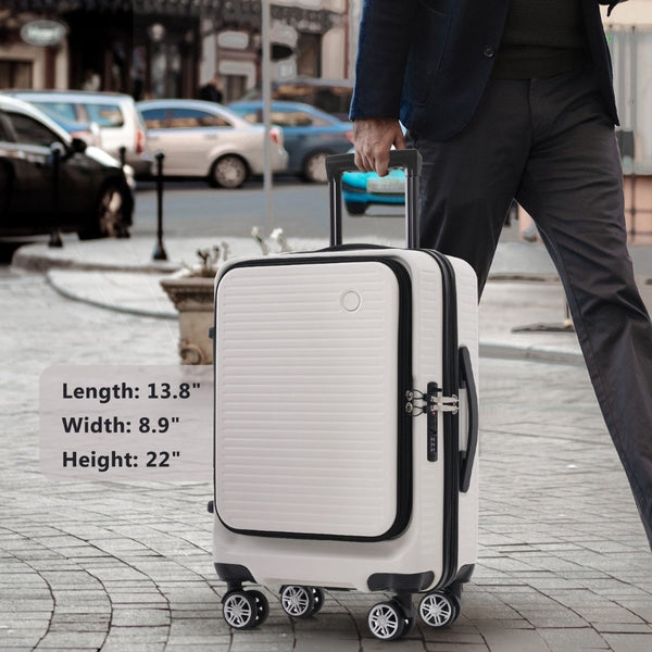 English Elm Carry-on Abs Hard Shell Suitcase with Front Access Pocket Usb Port Spinner Wheels PP314954AAK