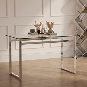 English Elm 51" Modern Minimalist Rectangular Glass Dining Table For 4-6 With Chrome Legs – Stylish & Versatile W2189133704