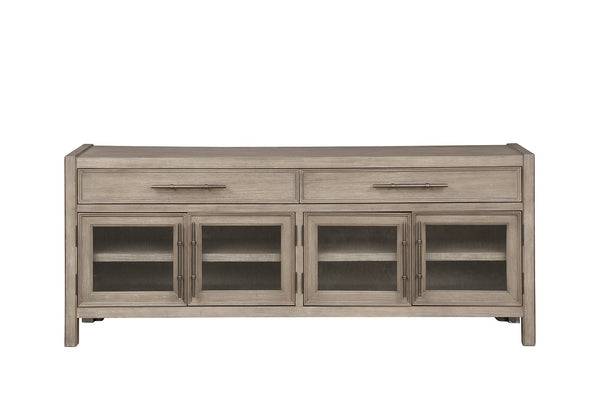 English Elm 65 inch TV Stand Console White Oak Finish — Fully Assembled, Seeded Glass Doors, Rubbed Bronze Hardware, Ample Storage, Fits TVs to 75" B108P163862