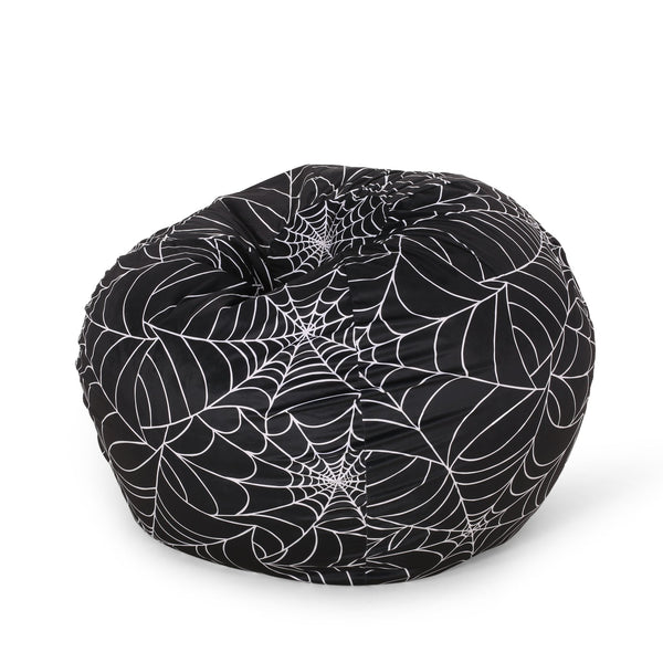 English Elm Spiderweb 3 Foot Holloween Bean Bag Black White — Cozy Foam-Filled, Removable Washable Cover, Modern Design B181P163049