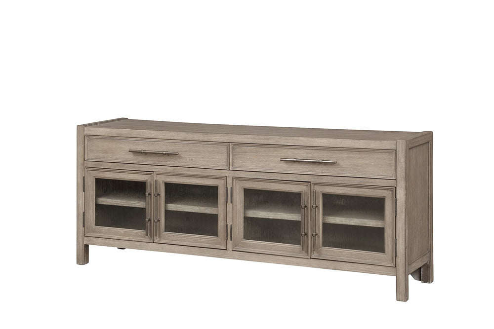 English Elm 65 inch TV Stand Console White Oak Finish — Fully Assembled, Seeded Glass Doors, Rubbed Bronze Hardware, Ample Storage, Fits TVs to 75" B108P163862