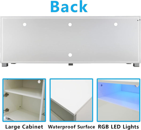 English Elm Tv Stand with Rgb Led Lighting Matte White Media Console Glass Shelves Gaming Room W2301P143103