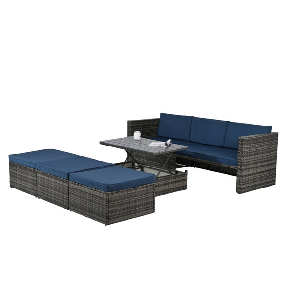 English Elm Patio 5-Piece Outdoor Furniture Set With Pe Wicker, Lift-Top Coffee Table & Lounger Sofa For Relaxing W1703S00016-GIGA