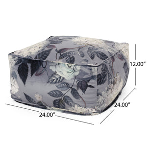 English Elm Hazel Velvet Large Square Pouf Ottoman with Floral Print — Versatile Floor Cushion, 200lb Capacity Gray+ Flower B181P162887