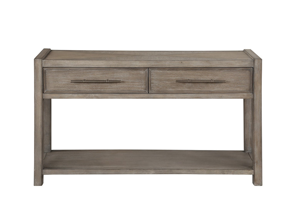 English Elm 54 54 inch Console Table White Oak Finish, Solid Oak Craft, Rubbed Bronze Pulls, Drawers & Shelf Ready to Use B108P163865