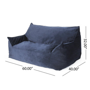 English Elm Fila Velveteen 2-Seater Oversized Bean Bag Chair with Armrests Velvet Cover Removable Zipper Foam Filling Comfortable Lounger for Living Room Dark Blue B181P163011