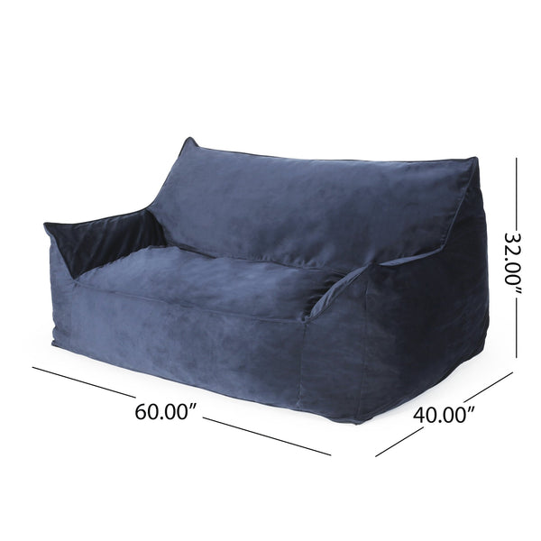 English Elm Fila Velveteen 2-Seater Oversized Bean Bag Chair with Armrests Velvet Cover Removable Zipper Foam Filling Comfortable Lounger for Living Room Dark Blue B181P163011