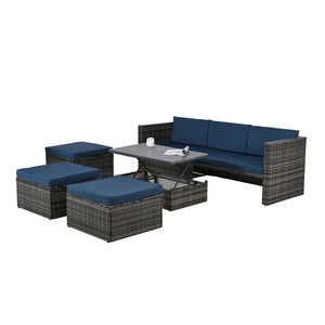 English Elm Patio 5-Piece Outdoor Furniture Set With Pe Wicker, Lift-Top Coffee Table & Lounger Sofa For Relaxing W1703S00016-GIGA