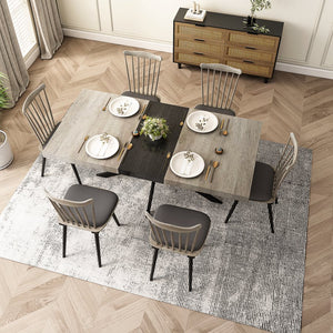 English Elm 55.11'' 55.11' Retractable Retro Rectangular Dining Table Grey Carole Top w/ Black Embossed Plate, Extendable 70.86" W757P147832